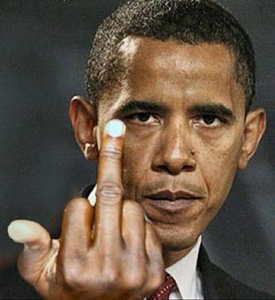 Obama giving middle finger